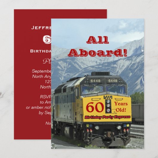 60e verjaardag Spoorwegtrein Gele motor Kaart (Voorkant / Achterkant)