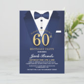 60e verjaardag Spy Suit Zwart Stropdas Goud Navy Kaart (Staand voorkant)