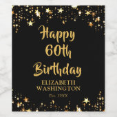 60e verjaardag stijlvolle zwarte gouden sterren wijn etiket (Enkel label)