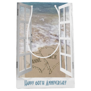 60e verjaardag Strand Hartjes  Midden Geschenkenta Medium Cadeauzakje