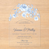 60e Verjaardag Surprise Party Blauwe Bloemenboog Acryl Uitnodigingen (Voorkant)