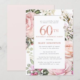 60e verjaardag Surprise Party Blush Pink Floral Kaart