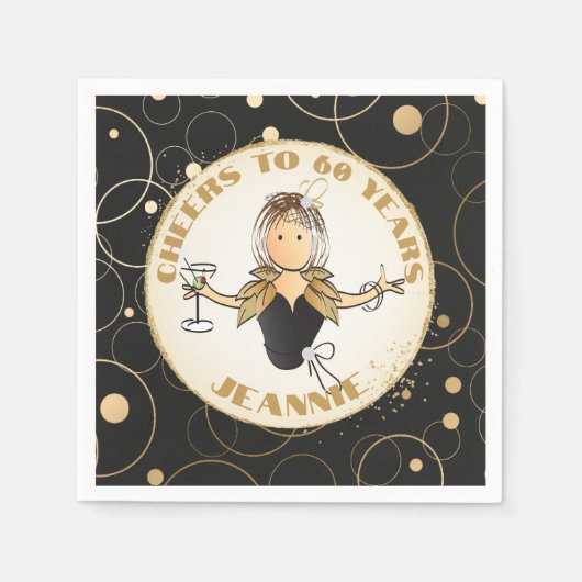 60e Verjaardag Toast Zwart Goud Grappig voor Haar Servet (Voorkant)