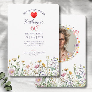 60e Verjaardag Tuin Bloemen Wild Meadow Foto Kaart