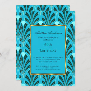 60e verjaardag Uitnodiging art Deco Green Blue Bla