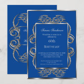 60e verjaardag Uitnodiging Blauwe Zilver (Voorkant / Achterkant)