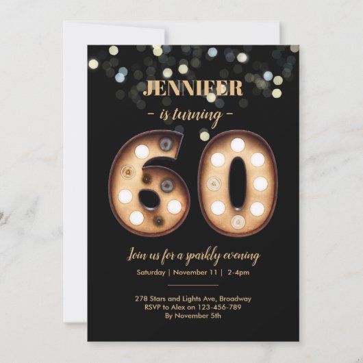 60e verjaardag uitnodiging Bright Lights (Voorkant)