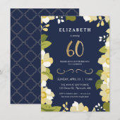 60e verjaardag Uitnodiging, Elegant Flowers w/Gold Kaart (Voorkant / Achterkant)