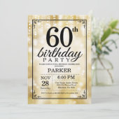 60e verjaardag uitnodiging Gold Glitter (Staand voorkant)