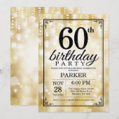 60e verjaardag uitnodiging Gold Glitter (Voorkant / Achterkant)