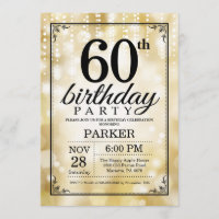 60e verjaardag uitnodiging Gold Glitter