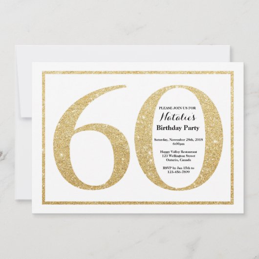 60e verjaardag uitnodiging Gold Glitter (Voorkant)
