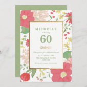 60e verjaardag uitnodiging - Goud, Elegante Bloeme (Voorkant / Achterkant)