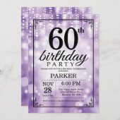 60e verjaardag uitnodiging Paarse glitter (Voorkant / Achterkant)