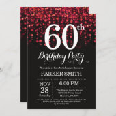 60e verjaardag uitnodiging Red Glitter (Voorkant / Achterkant)