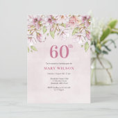 60e verjaardag uitnodiging roze bloemetje (Staand voorkant)