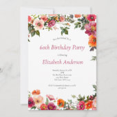 60e verjaardag uitnodiging Roze rode bloemen (Voorkant)