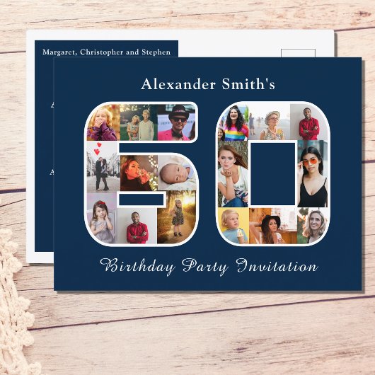 60e verjaardag uitnodiging zestig foto donkerblauw