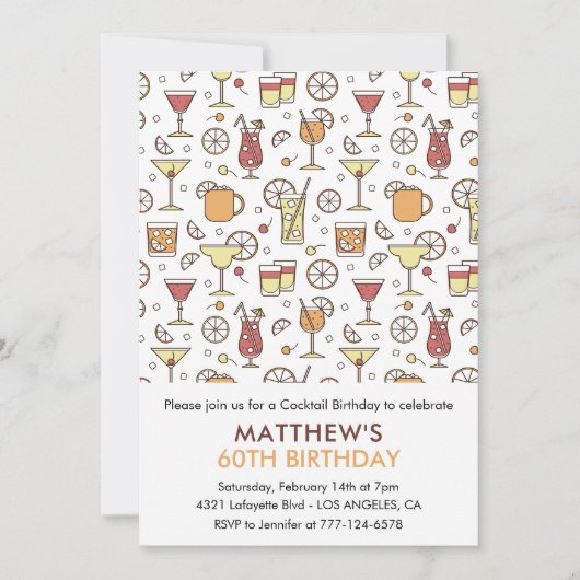 60e verjaardag uitnodigingen Cocktail Pattern Mode (Voorkant)