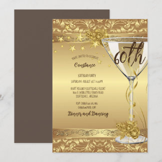 60e verjaardag van de legant Gold Swirls Flowers i Kaart