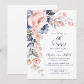 60e verjaardag van de roze Floral Kaart (Voorkant / Achterkant)