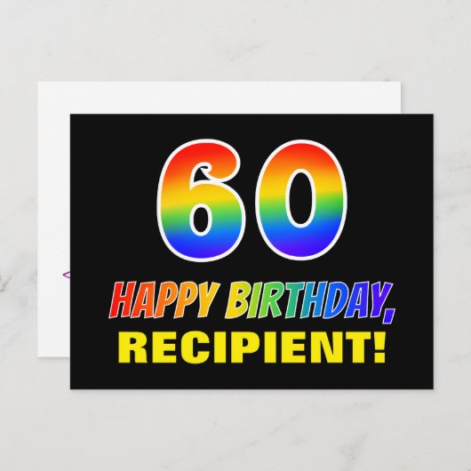 60e verjaardag: Vet, Leuk, Eenvoudig, Regenboog 60 Briefkaart (Voorkant / Achterkant)