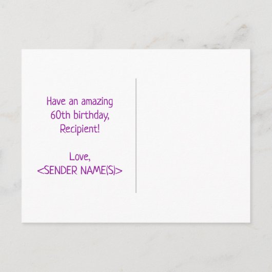 60e verjaardag: Vet, Leuk, Eenvoudig, Regenboog 60 Briefkaart (Achterkant)