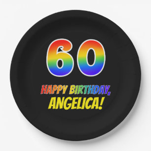 60e verjaardag: Vet, Leuk, Eenvoudig, Regenboog 60 Papieren Bordje