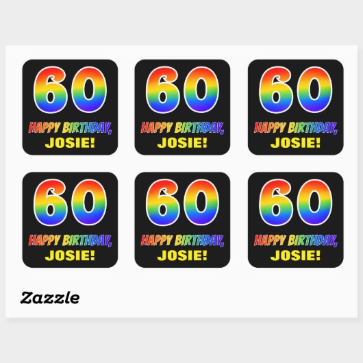 60e verjaardag: Vet, Leuk, Eenvoudig, Regenboog 60 Vierkante Sticker (Vel)