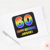 60e verjaardag: Vet, Leuk, Eenvoudig, Regenboog 60 Vierkante Sticker (Envelop)
