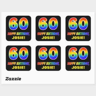 60e verjaardag: Vet, Leuk, Eenvoudig, Regenboog 60 Vierkante Sticker