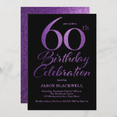 60e verjaardag viering Paarse uitnodiging (Voorkant / Achterkant)
