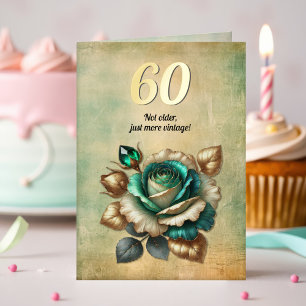 60e Verjaardag Vintage Smaragdgroene Roos Bloem Folie Wenskaart