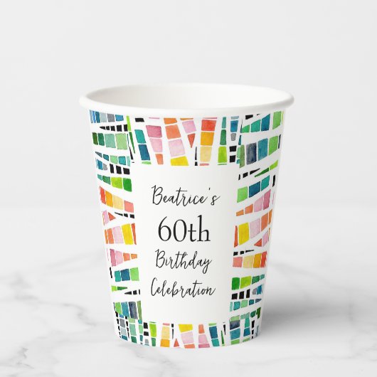 60e verjaardag Waterverf geometrisch patroon Papieren Bekers (Voorkant)