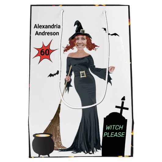 60e verjaardag Weemens nieuwe grappige heks alstub Medium Cadeauzakje (Achterkant)