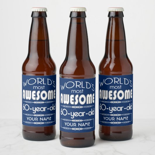 60e verjaardag werelden Best Fabulous donkerblauw Bier Etiket (Flessen)