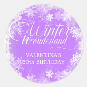 60e verjaardag Winter Wonderland Sneeuwvlok Favor Ronde Sticker