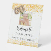 60e verjaardag wit goud foto confetti welkom reclamebord met voetstuk (Voorkant)