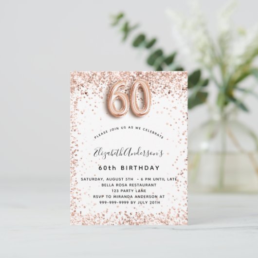 60e verjaardag witte rozen goudsparken uitnodiging briefkaart (Staand voorkant)