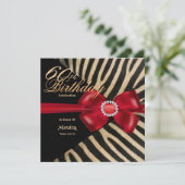 60e verjaardag Zebra Red Bow & Diamonds Kaart (Staand voorkant)