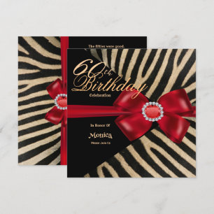60e verjaardag Zebra Red Bow & Diamonds Kaart