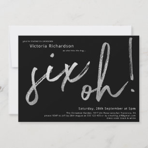 60e verjaardag Zes-Oh Zilveren-Typografie Zwart Kaart