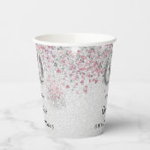 60e verjaardag zilverkleurige roze glitter papieren bekers (Links)