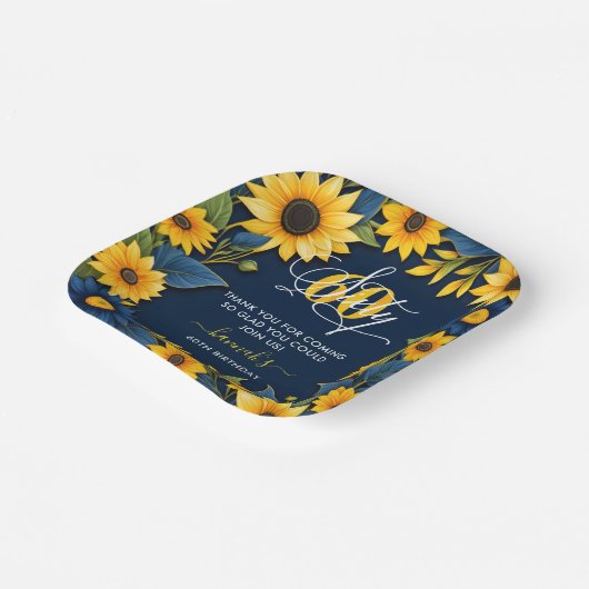 60e verjaardag zonnebloem dank u papieren bordje (Gebogen)