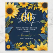 60e verjaardag Zonnebloem Rustiek Wijn Etiket (Enkel label)