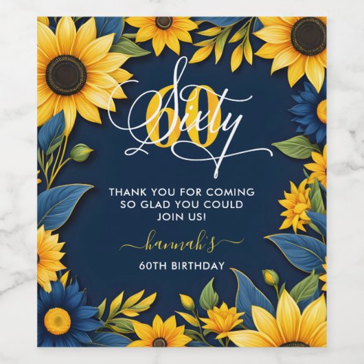 60e verjaardag Zonnebloem Rustiek Wijn Etiket (Enkel label)