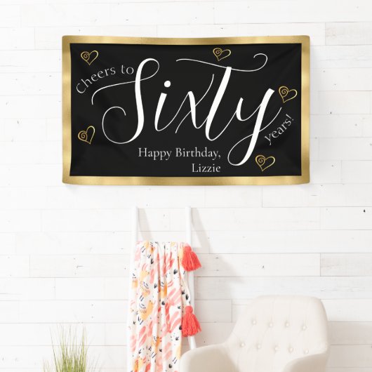 60e verjaardag zwart en goud spandoek (Insitu)
