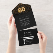 60e verjaardag zwart goud confetti RSVP All In One Uitnodiging (Afscheurbaar)