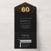 60e verjaardag zwart goud confetti RSVP All In One Uitnodiging (Binnen)