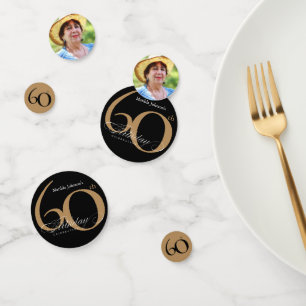 60e verjaardag zwart goud elegante kalligrafie confetti